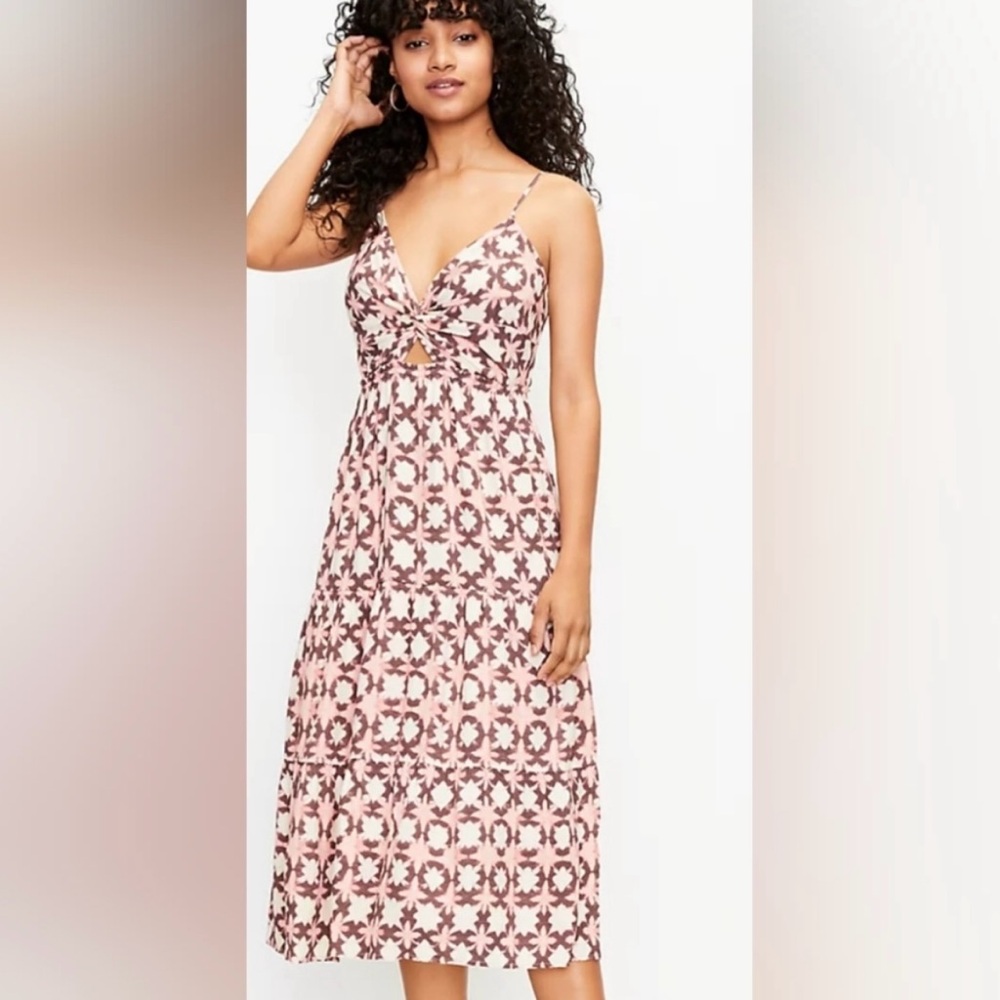 LOFT sunwashed floral twist tiered midi